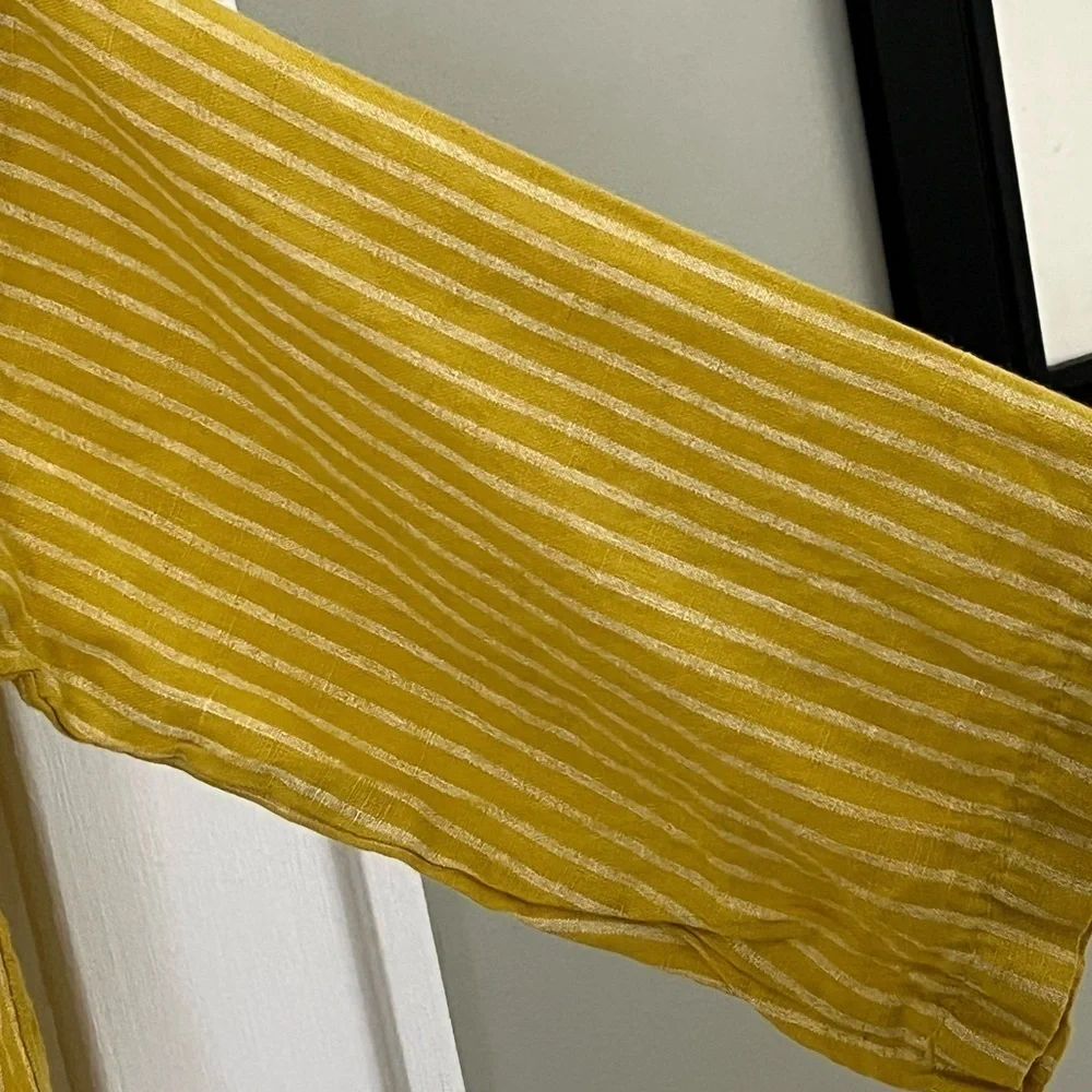 Lungo L'Arno 100% Linen Made in Italy Mustard Striped Ruffle Tunic Top L Boho - Picture 4 of 12